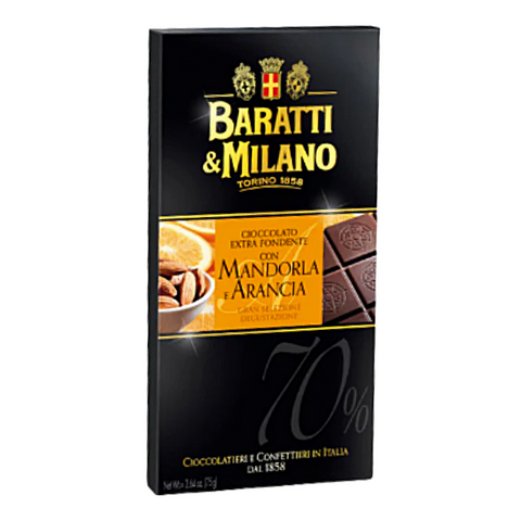 BARATTI Extra Dark Almond & Orange Bar 75g